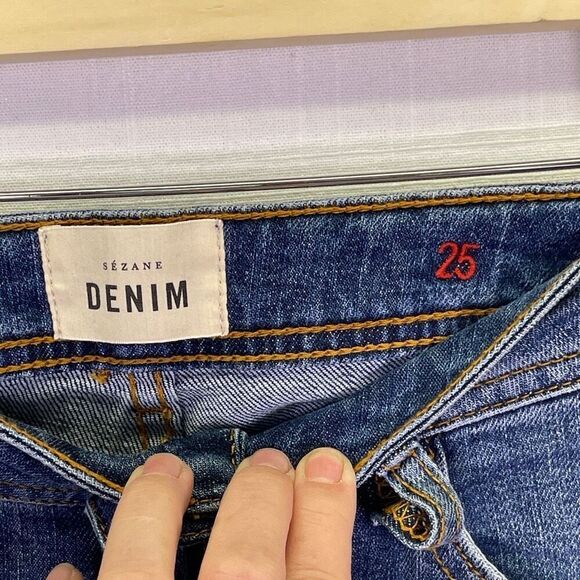 Sezane Denim Blue Stretch Slim Skinny Tapered Leg Jeans Medium Wash Size 25 - Picture 3 of 10